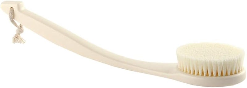 Long Handle Bath Brush with Soft White Bristles for Exfoliating Massage Wet Dry Skin - Image 1